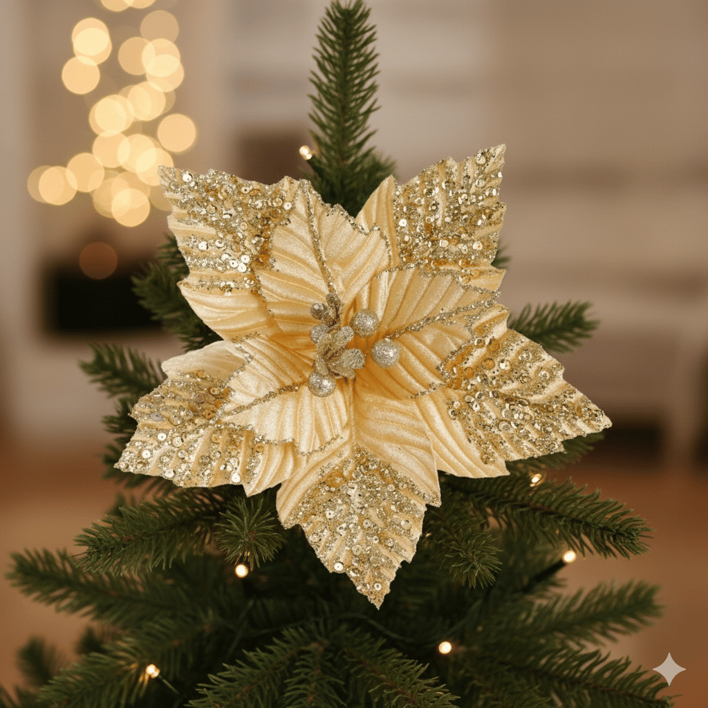 Yılbaşı Çiçeği ponsetya Gold-Altın 28cm pullu tom.