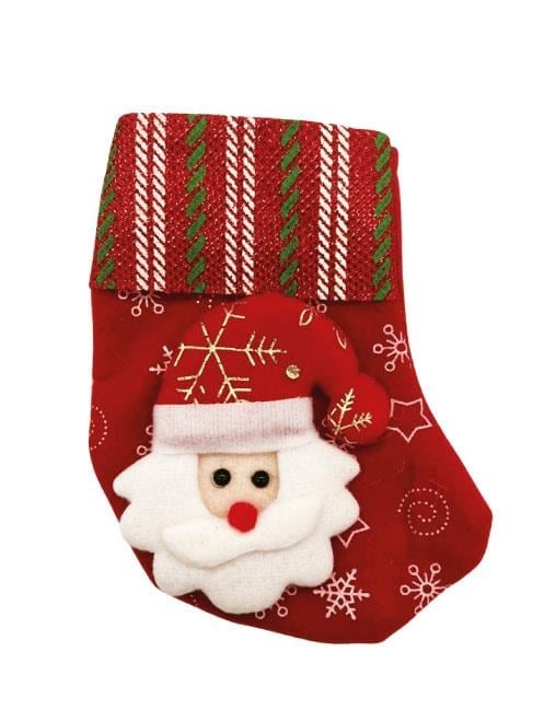 Yılbaşı Çorabı Kadife Yeşil Çizgili Noel Bab.18cm