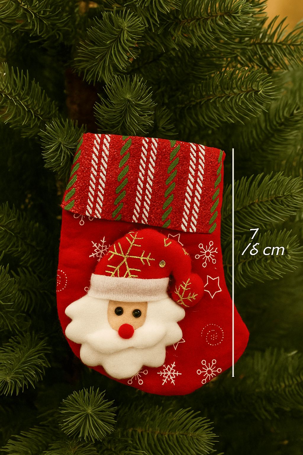 Yılbaşı Çorabı Kadife Yeşil Çizgili Noel Bab.18cm