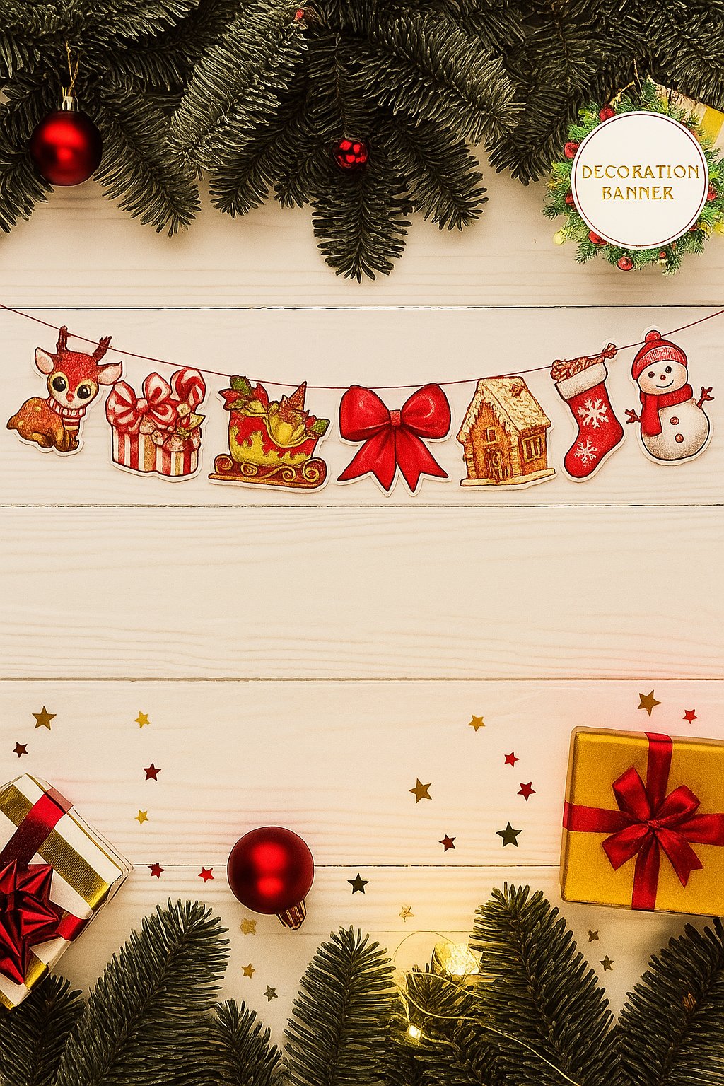Yılbaşı Dekoratif banner 120x21 7Lİ Fiyonklu banne