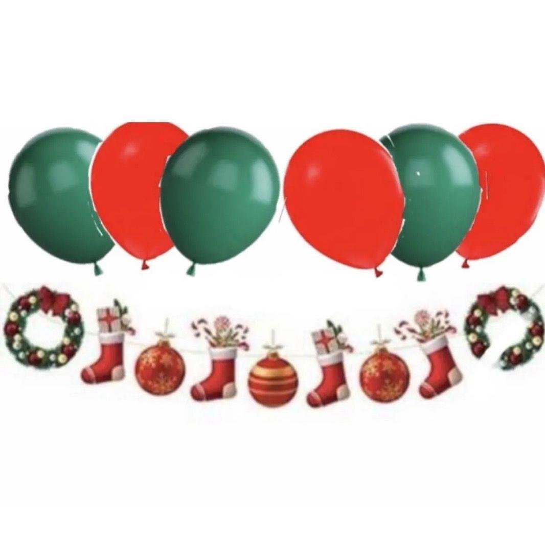 Yılbaşı Dekoratif banner 150*20cm 9lu 6 balonlu çelenk süslü yılbaşı banner