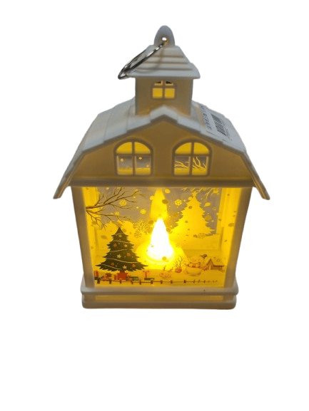 Yılbaşı Fener Ledli Ev Modeli Pilli 15cm Beyaz  