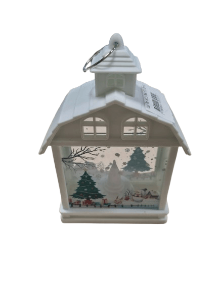 Yılbaşı Fener Ledli Ev Modeli Pilli 15cm Beyaz  
