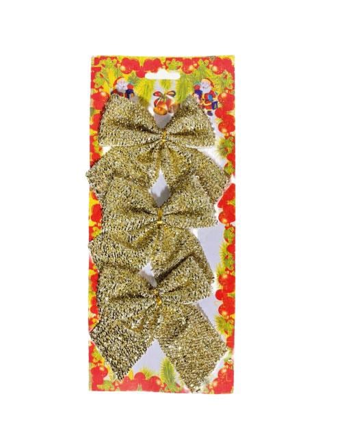 Yılbaşı Fiyonk Pullu Simli Altın-Gold 12cm 3lü Fiyonk süs