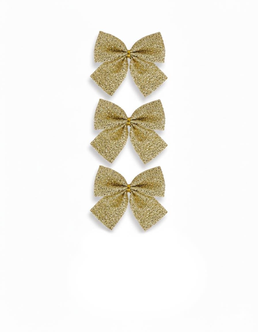 Yılbaşı Fiyonk Pullu Simli Altın-Gold 12cm 3lü Fiyonk süs