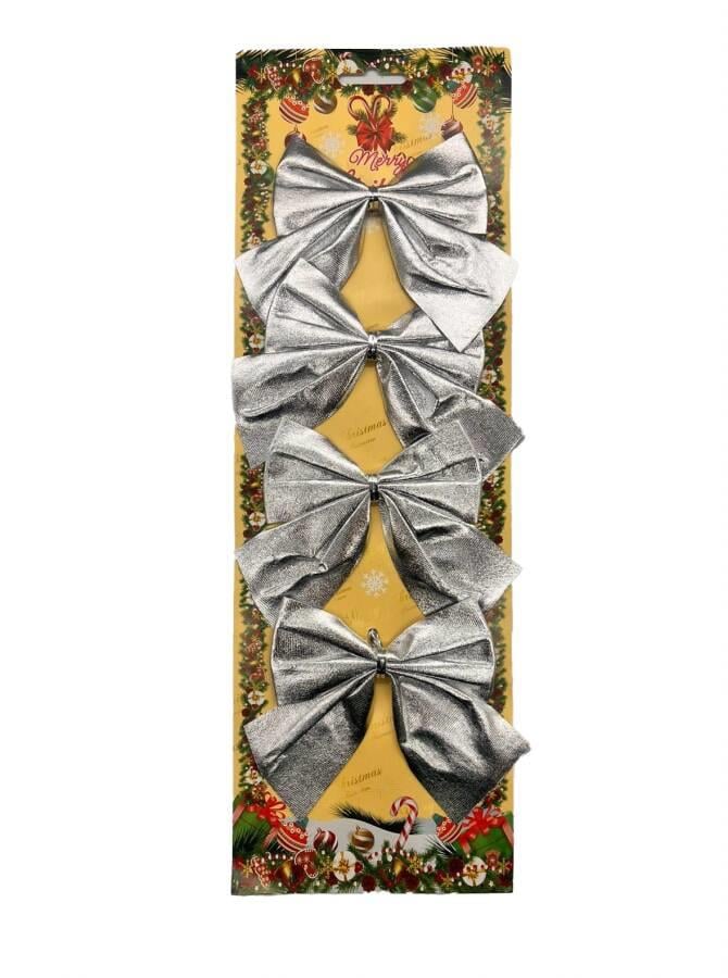 Yılbaşı Fiyonk Saten Parlak Gümüş 10 Cm 4 Parça