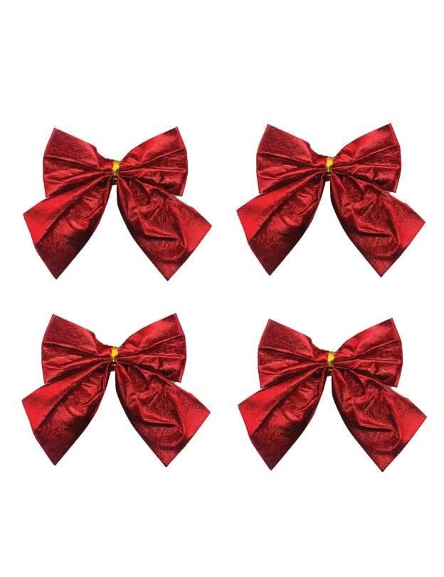Yılbaşı Fiyonk Saten Parlak Kırmızı10 Cm 4 Parça set yılbaşı ağacı dekoratif fiyonk