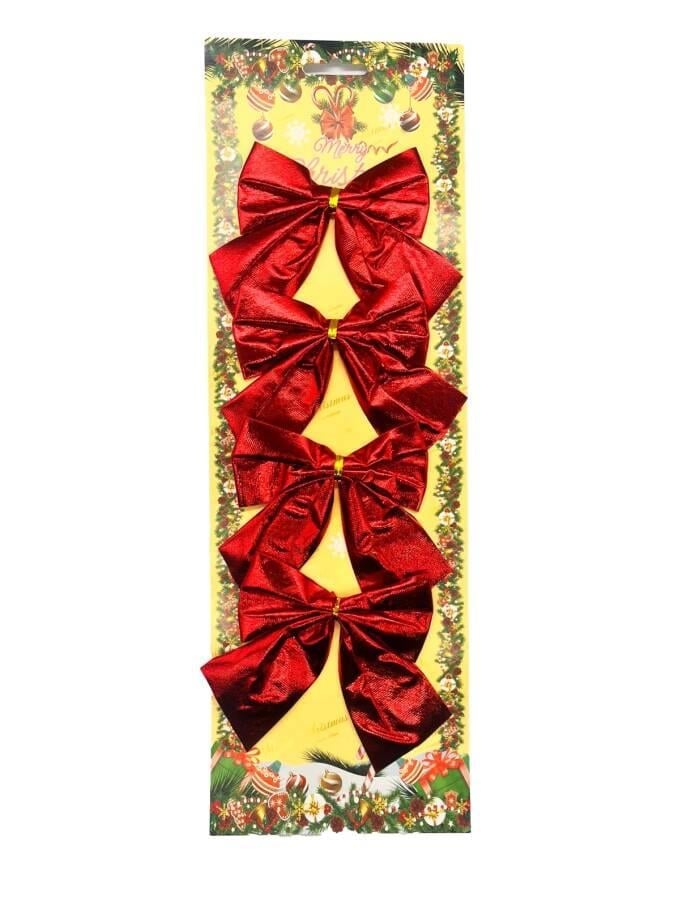 Yılbaşı Fiyonk Saten Parlak Kırmızı10 Cm 4 Parça set yılbaşı ağacı dekoratif fiyonk