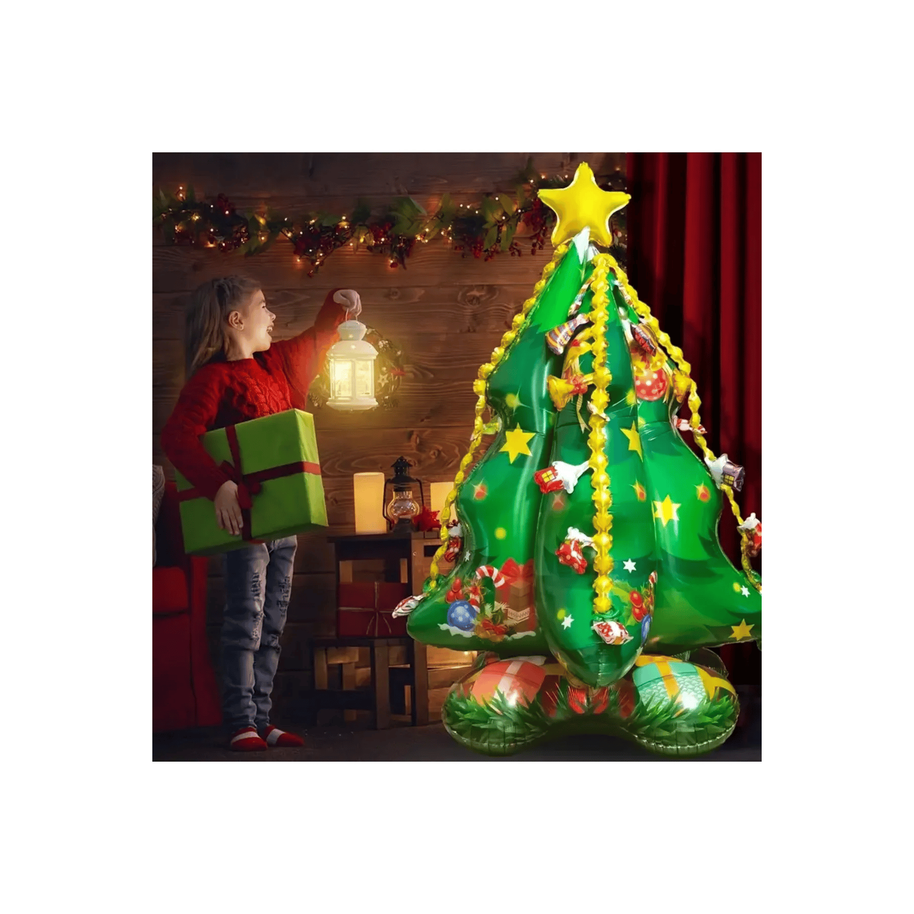 Yılbaşı Folyo Balon Ayaklı Çam Ağacı 150*105cm süs 3d yılbaşı ağacı,folyo 3d yılbaşı ağacı