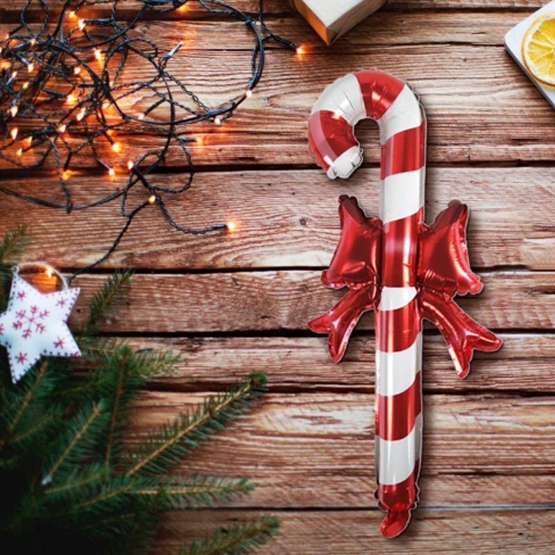 Yılbaşı Folyo Balon baston şeker kurdeleli 56*27cm