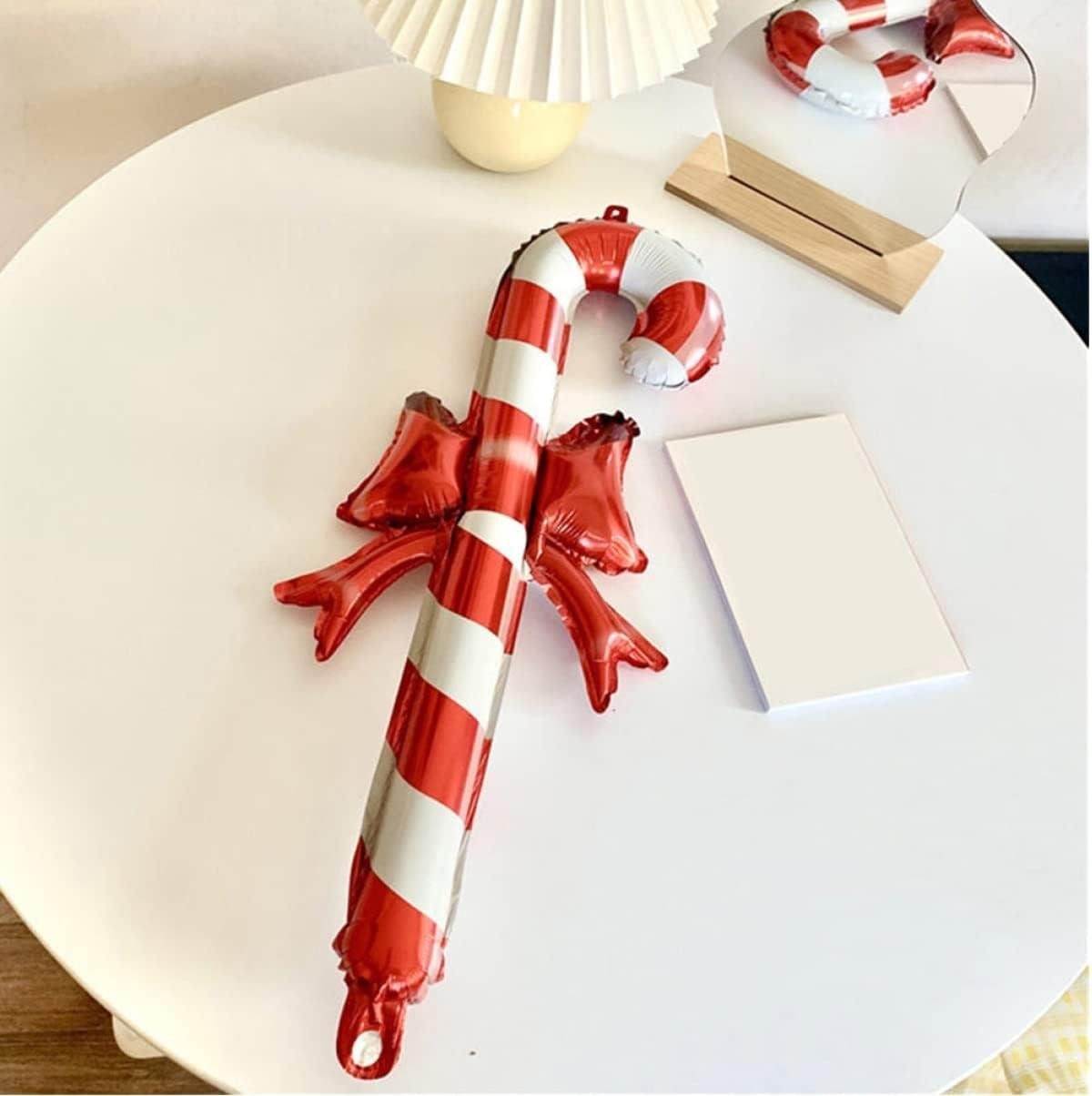 Yılbaşı Folyo Balon baston şeker kurdeleli 56*27cm