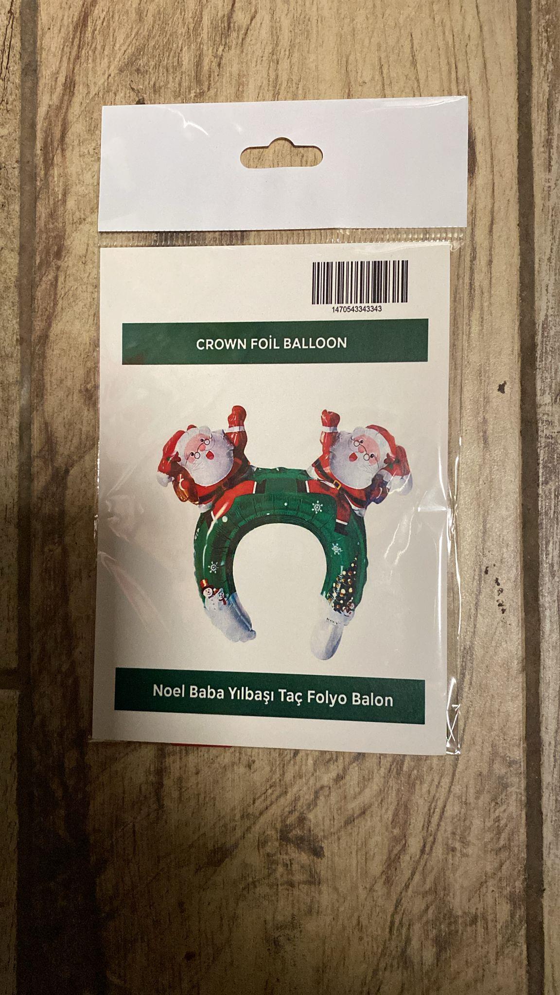 Yılbaşı Folyo Balon Noel Babalı Folyo Taç 33*30cm