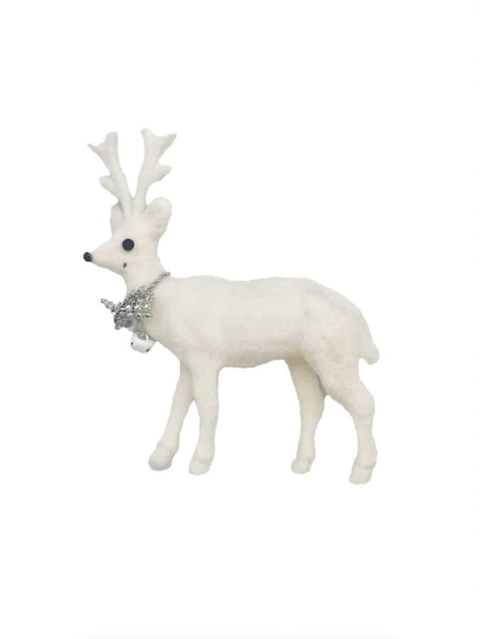 Yılbaşı Geyik Beyaz Kadife 23 Cm