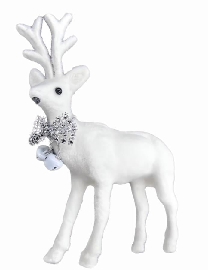 Yılbaşı Geyik Beyaz Kadife Tüylü 22 Cm