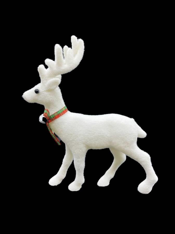 Yılbaşı Geyik Beyaz Kadife Tüylü 28 Cm