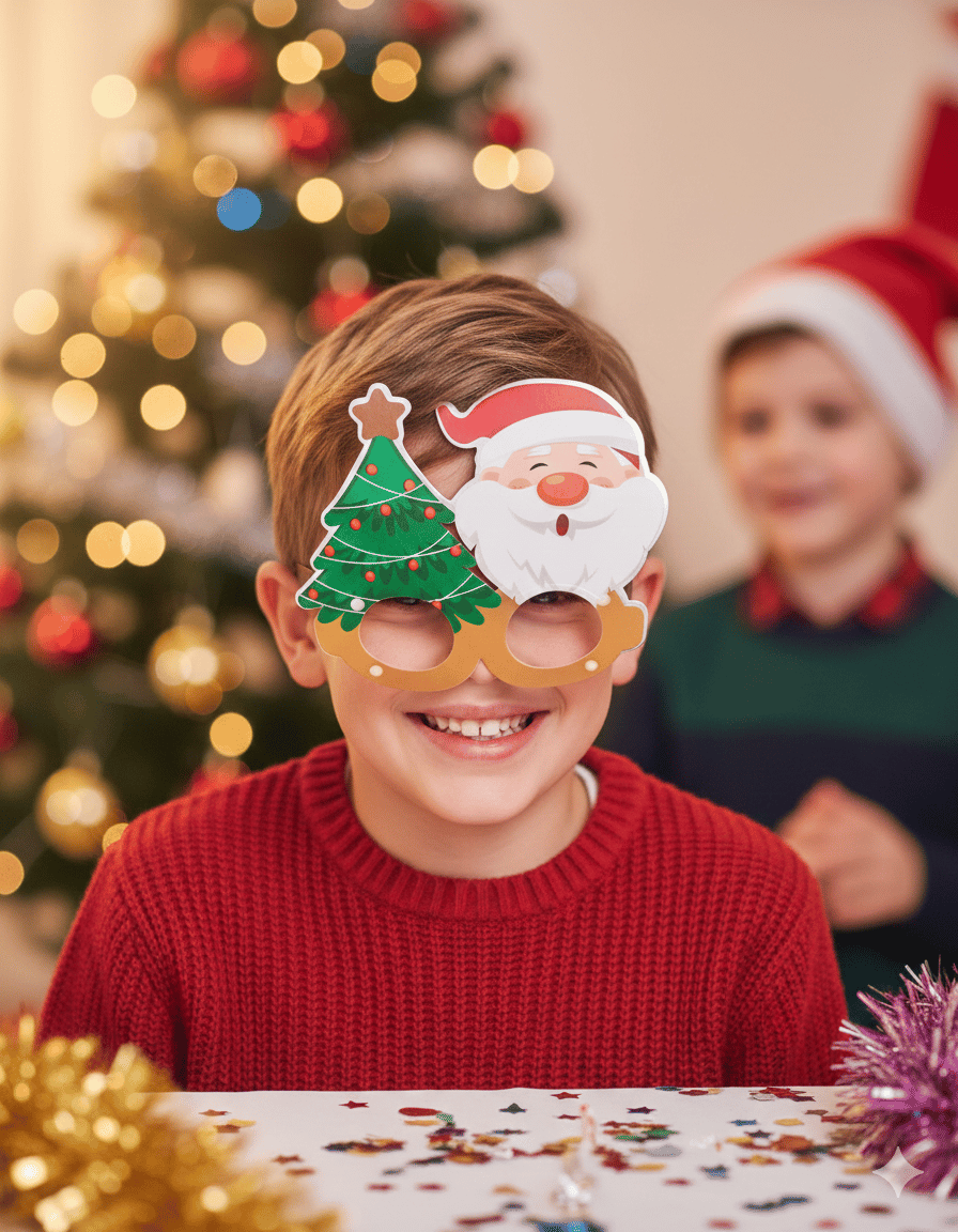 Yılbaşı Gözlük Pvc Kaplı Noel Babalı Model eni 13,5 cm
