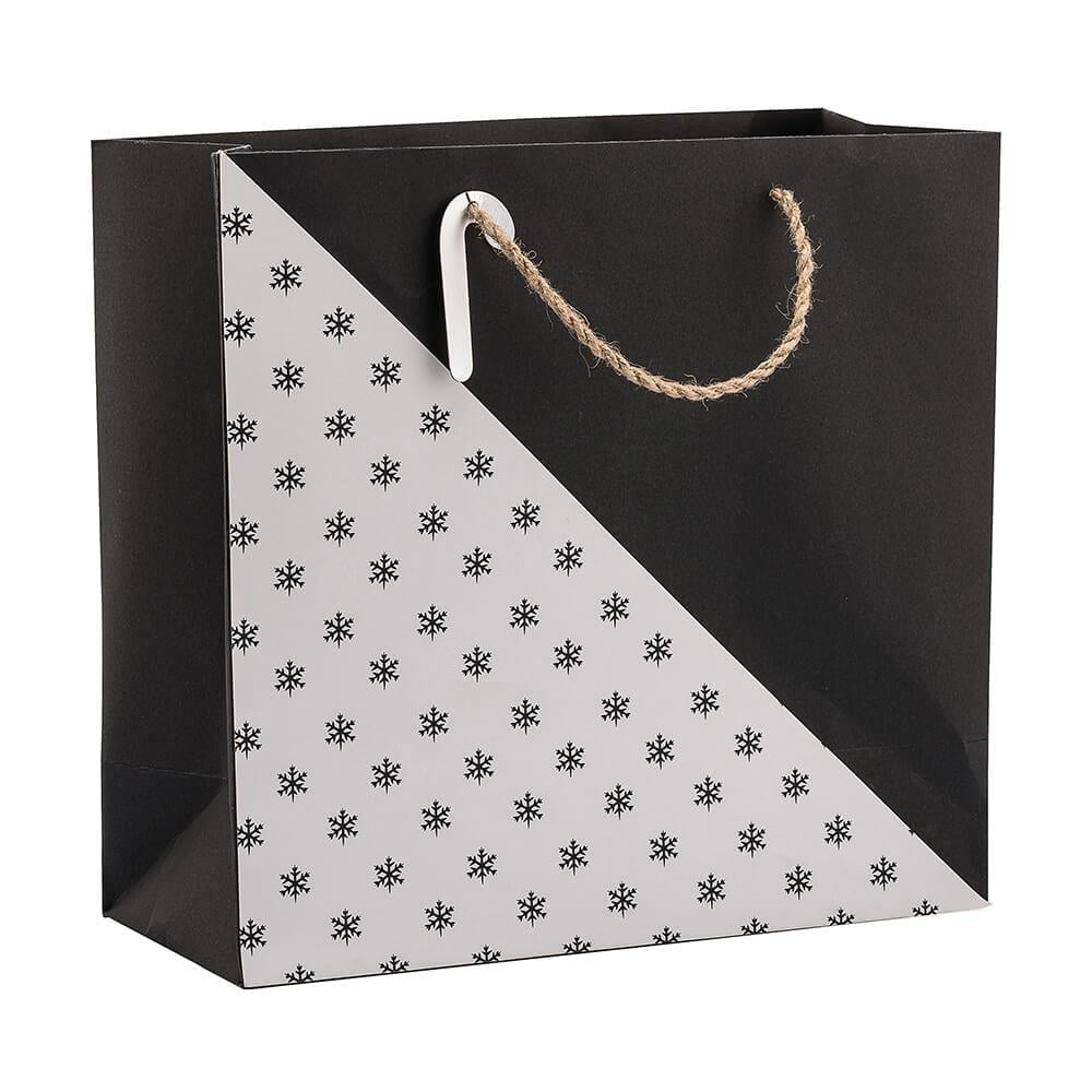 Yılbaşı Hediyelık Karton Çanta Cavita B6 Çanta 44x35x18cm Kartaneli Siyah Beyaz Hasır Saplı Pleksi figürlü
