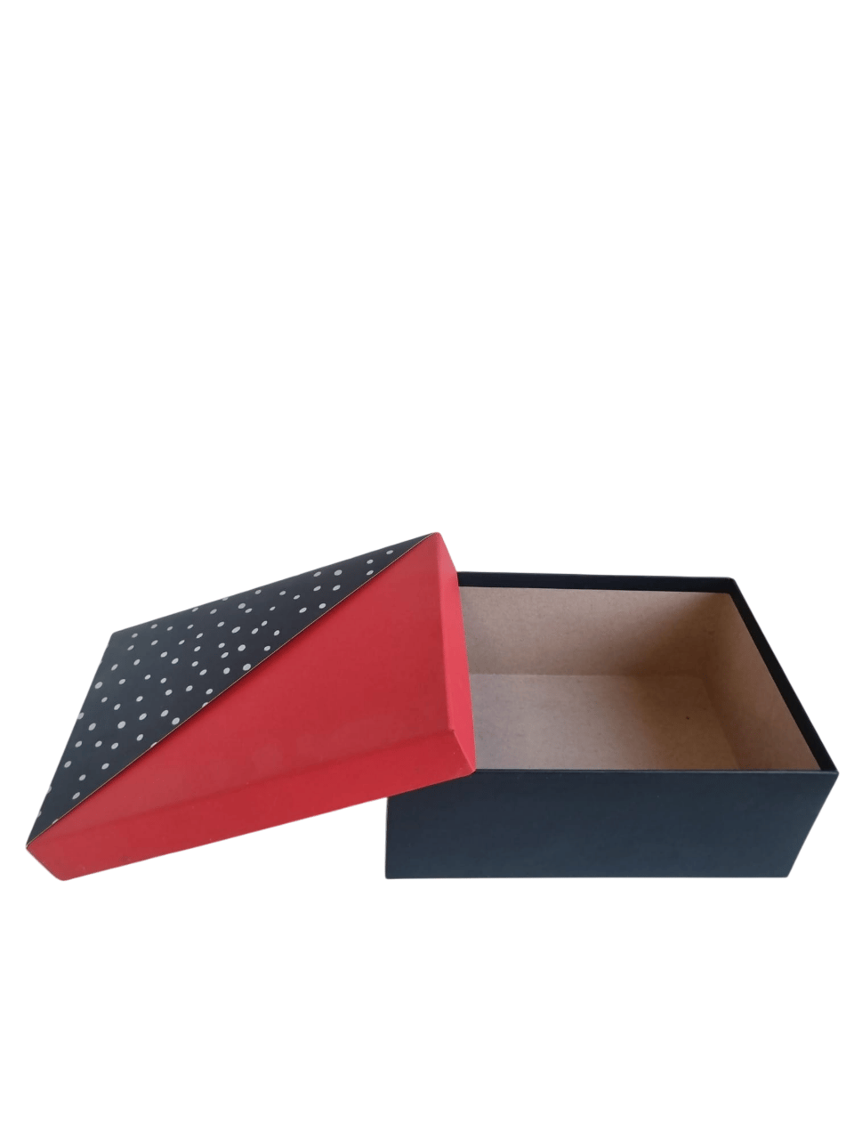 Yılbaşı Hediyelik Lüks Karton Kutu Cebli Dikdörtgen 19x26x11cm Kırmızı-Siyah Puantiyeli