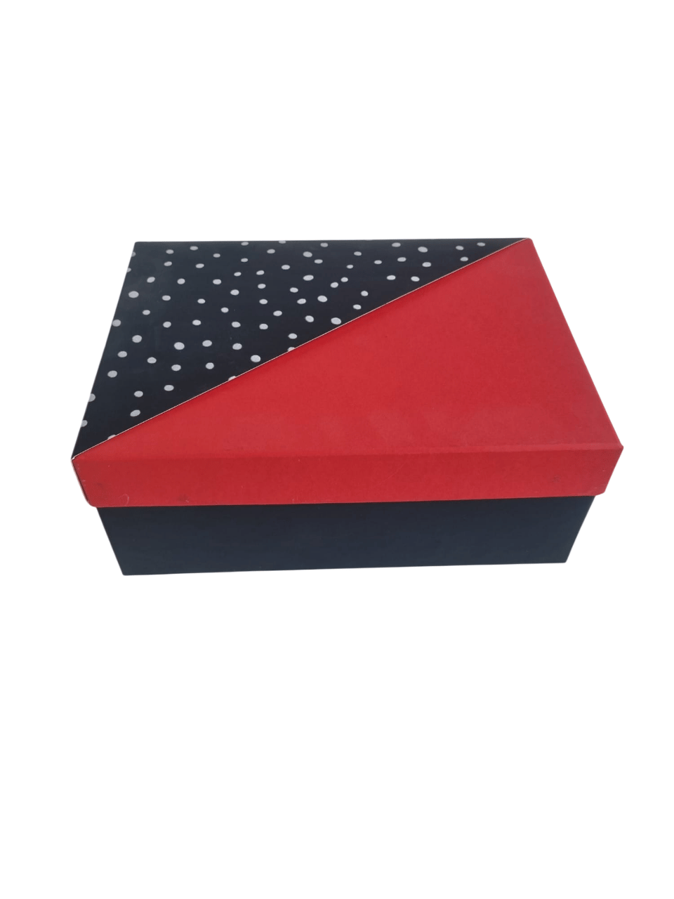 Yılbaşı Hediyelik Lüks Karton Kutu Cebli Dikdörtgen 19x26x11cm Kırmızı-Siyah Puantiyeli