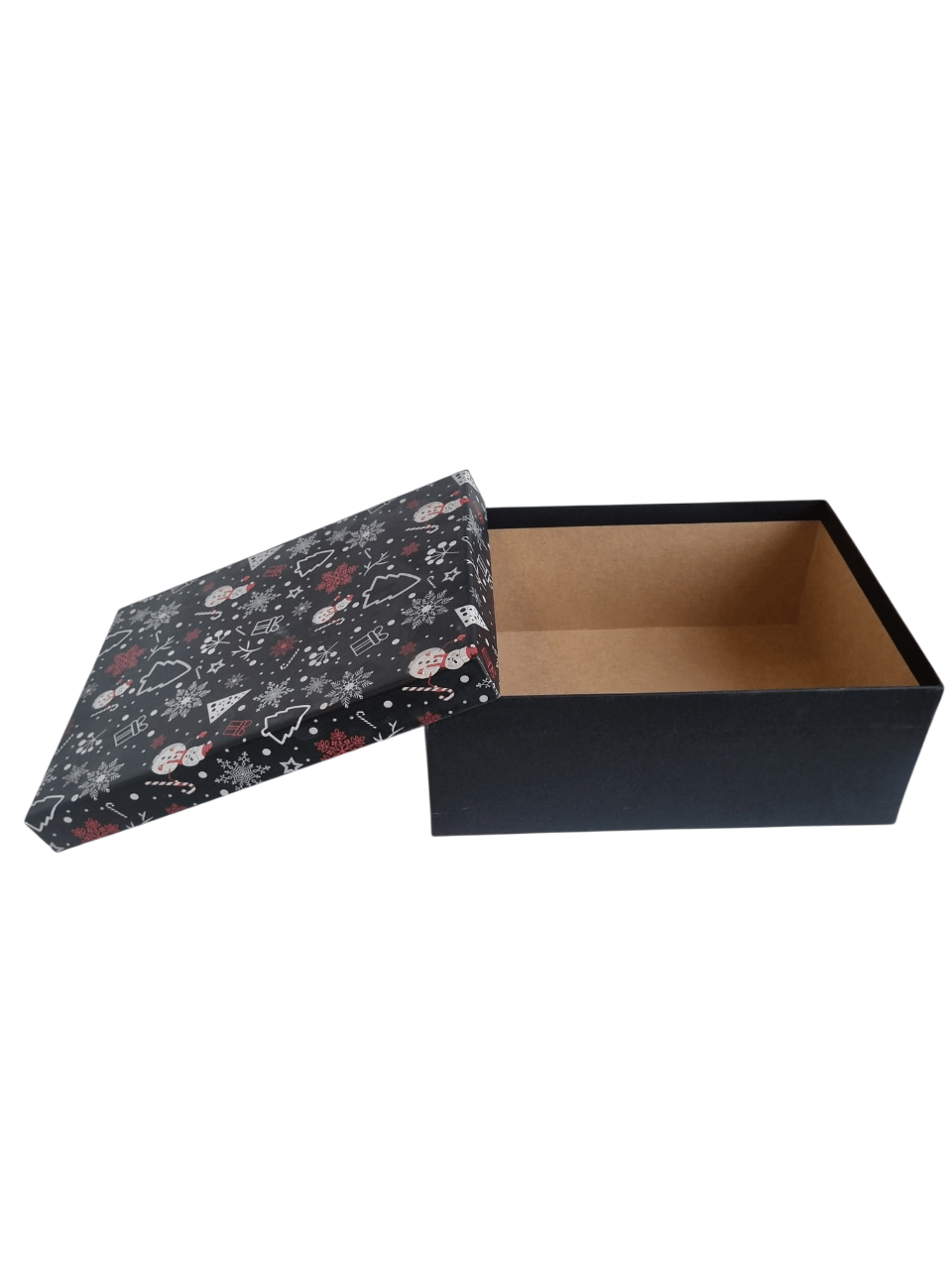 Yılbaşı Hediyelik Lüks Karton Kutu Dikdörtgen 21x28.5x11cm Siyah Üstü Simli Kış Temalı