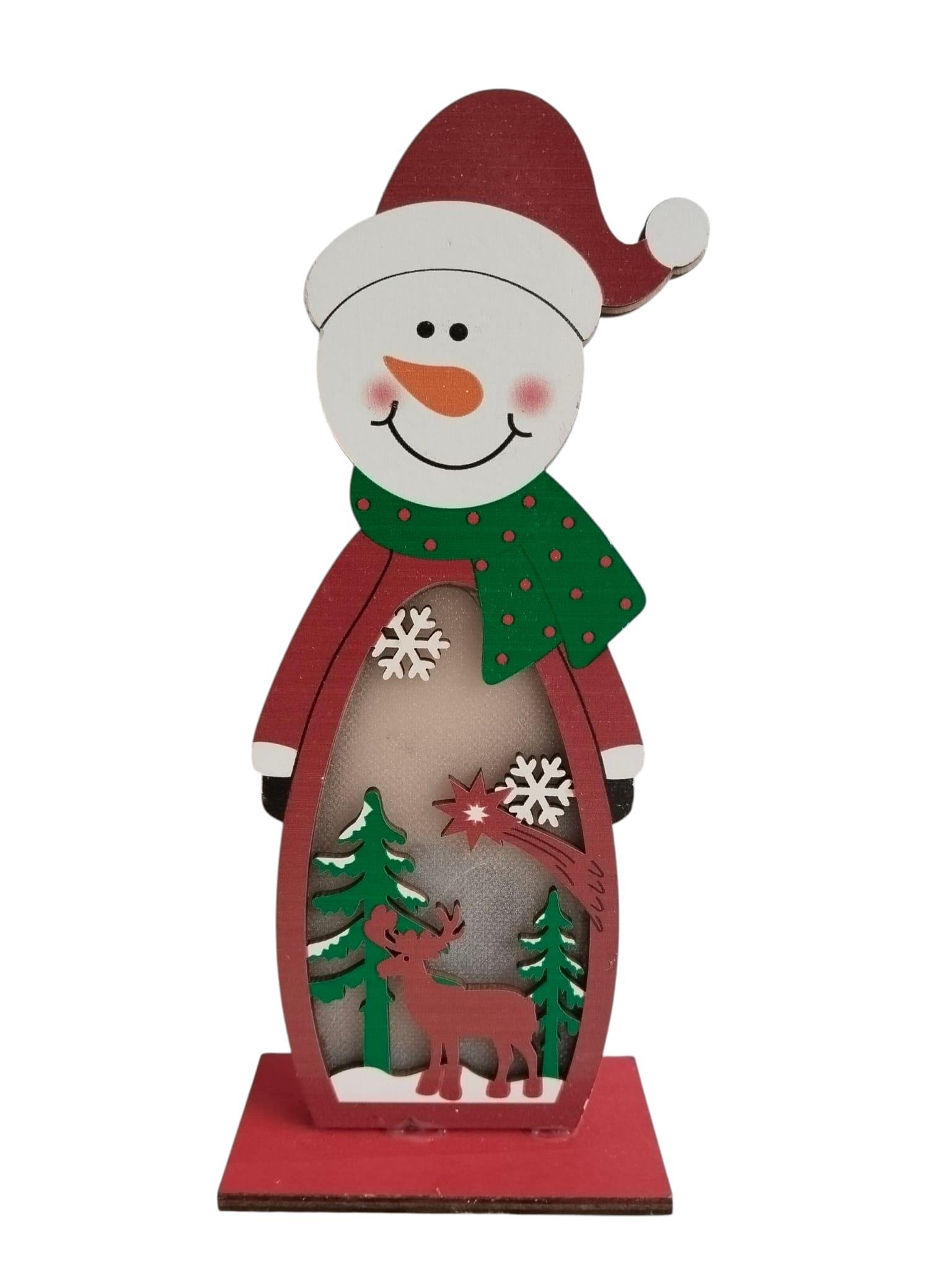 Yılbaşı Işıklı Ahşap kardan adam-GEYİK süs 20 cm
