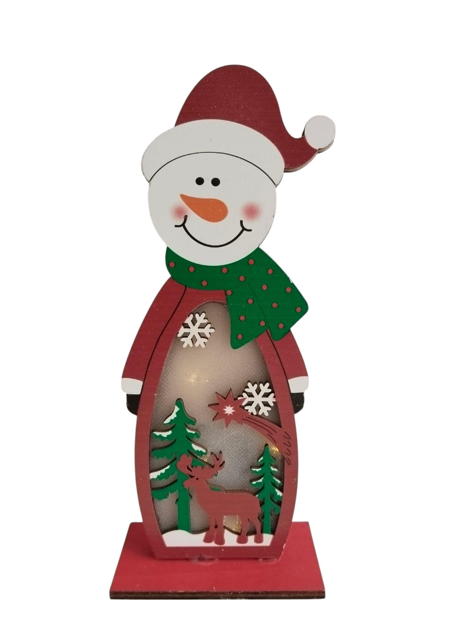 Yılbaşı Işıklı Ahşap kardan adam-GEYİK süs 20 cm