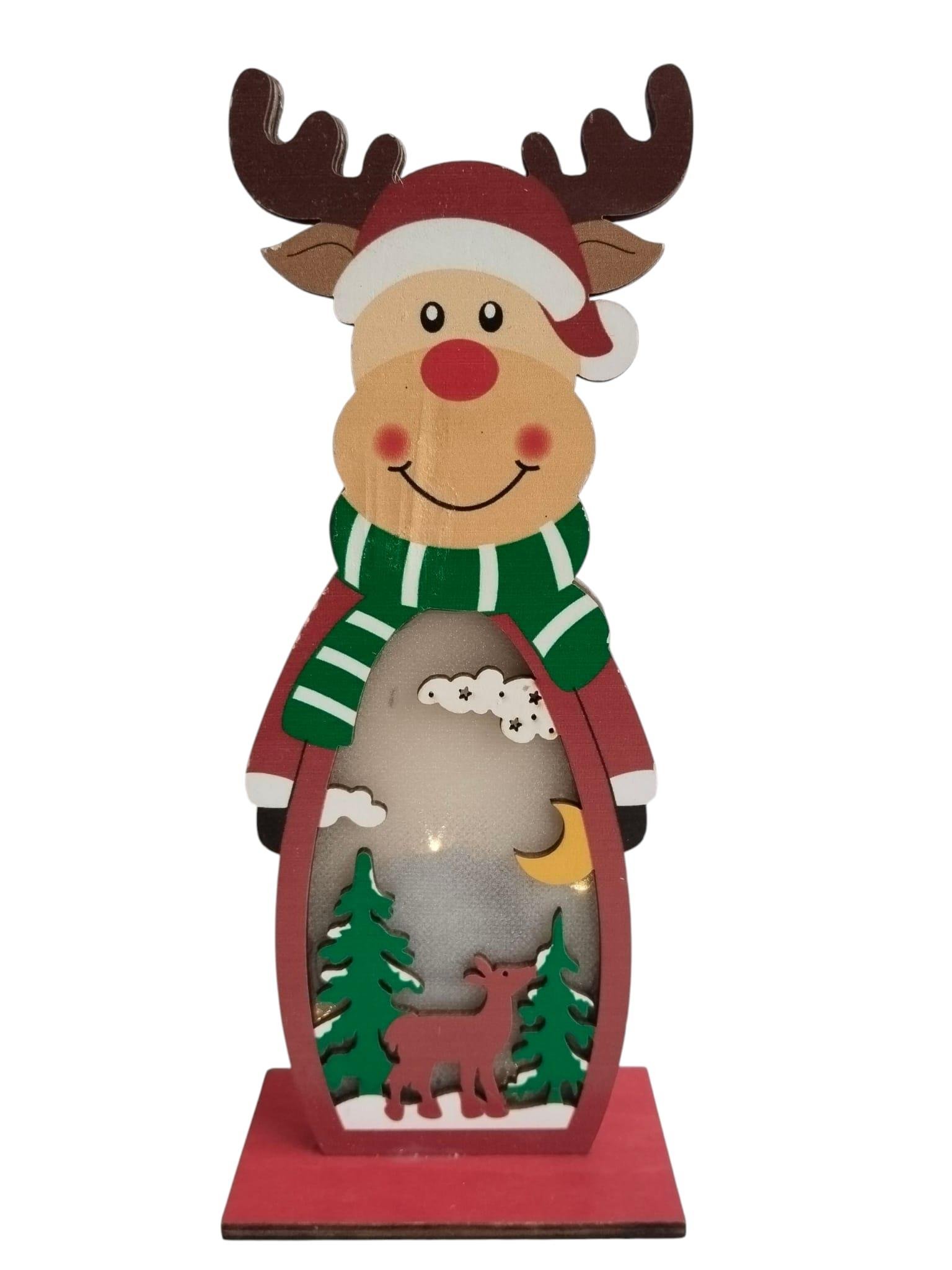 Yılbaşı Işıklı Ahşap kardan adam-GEYİK süs 20 cm