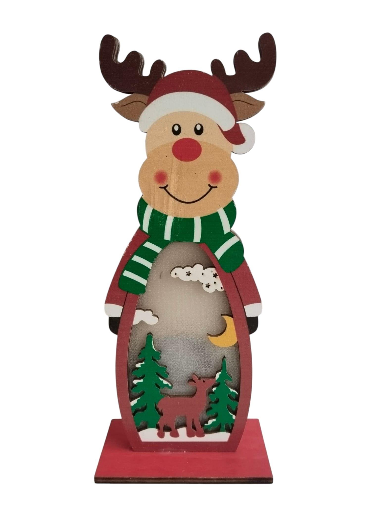 Yılbaşı Işıklı Ahşap kardan adam-GEYİK süs 20 cm