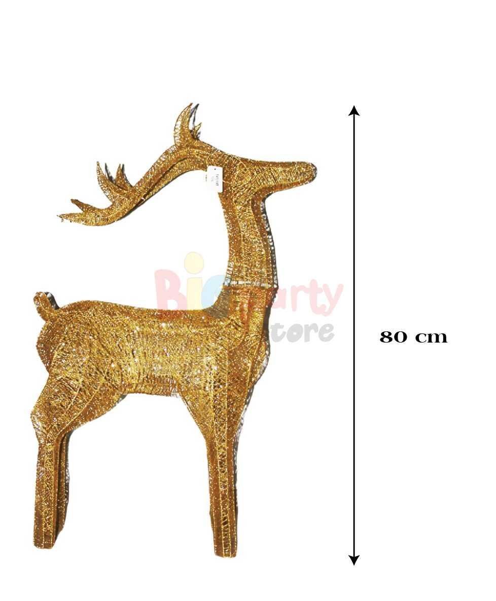 Yılbaşı Işıklı Tel Geyik Altın 80cm eklemeli tak çıkar boynuz pil dahil led ışıklı