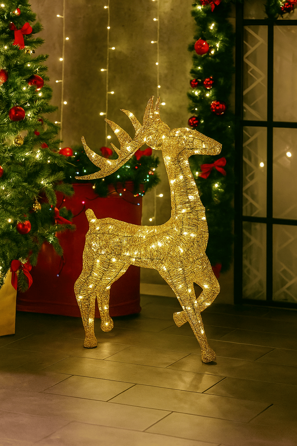 Yılbaşı Işıklı Tel Geyik Altın 80cm eklemeli tak çıkar boynuz pil dahil led ışıklı