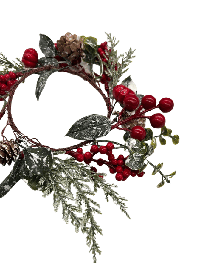 Yılbaşı Kapı -Masa Süsü Çelenk Berryli Kozala.25CM