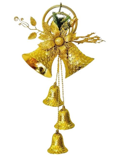 Yılbaşı Kapı Süsü Halkalı Çanlı Çiçekli Gold-alt40