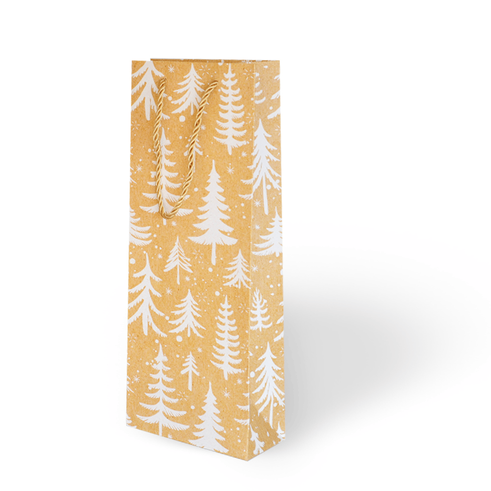 Yılbaşı karton çanta 12*35 cm şişe termos vazo gibi uzun hediyeler için varak baskılı yılbaşı temalı karton çanta