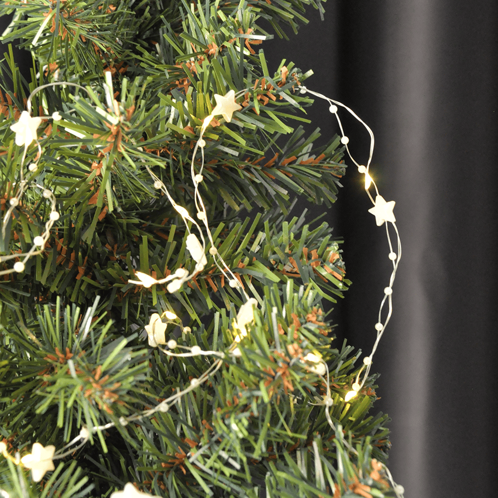 Yılbaşı Led beyaz ışık 3 Metre incili ve yıldızlı iri incili peri led çift sarmallı dış ve iç mekan led ışık