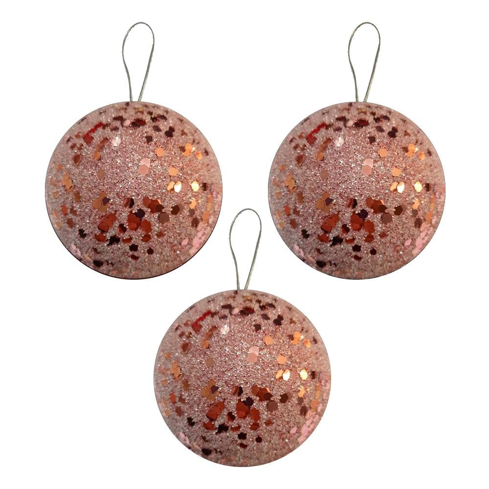 Yılbaşı Lüks Top Süs 8cm 3 Parça Pembe Pullu