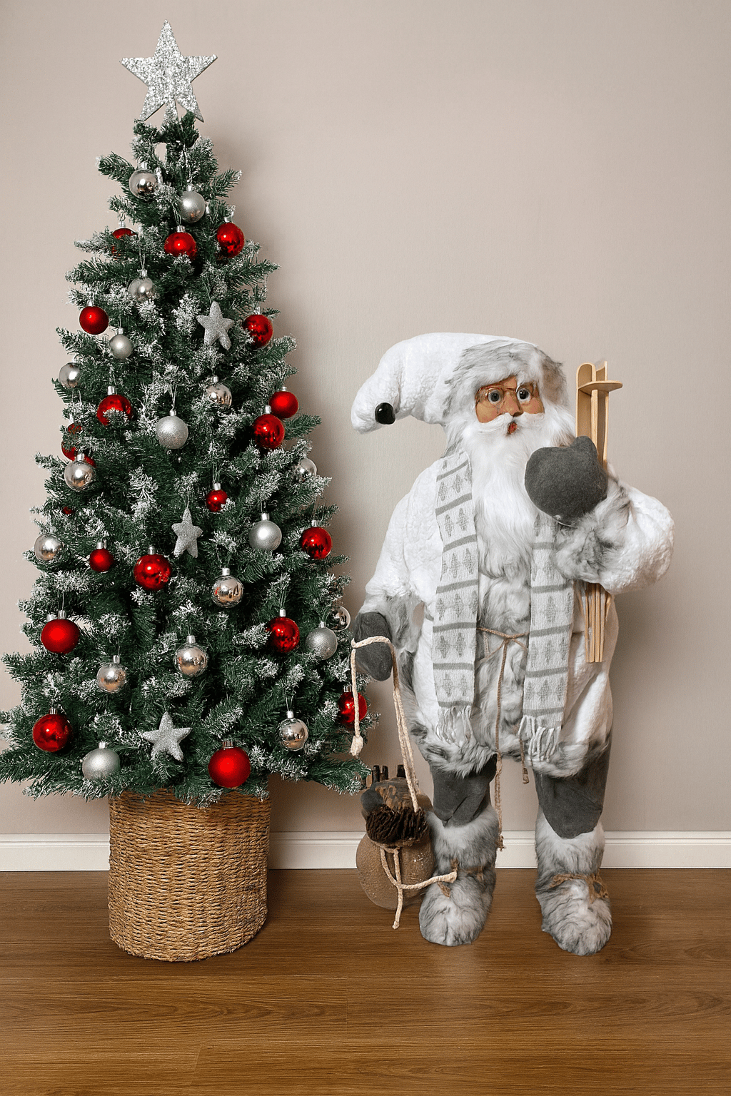 Yılbaşı Noel Baba 100cm  Beyaz Kostümlü Model