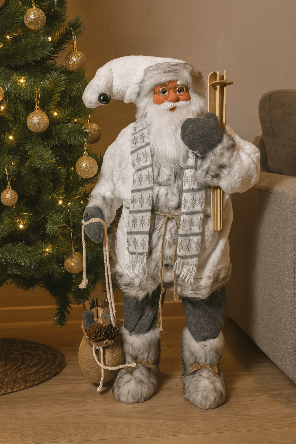 Yılbaşı Noel Baba 100cm  Beyaz Kostümlü Model