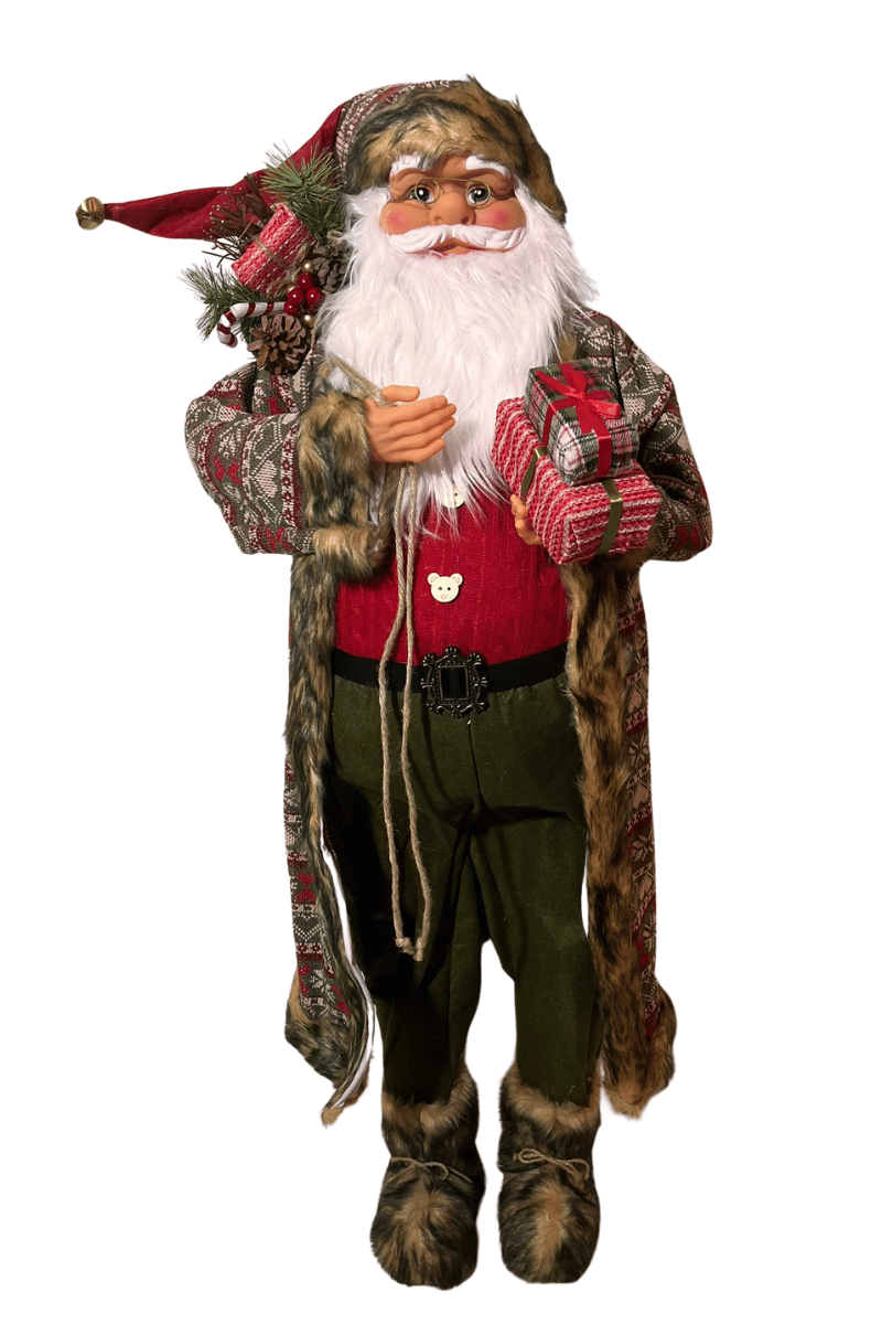 Yılbaşı Noel Baba 120 cm Ekose Kostümlü Hediye Paketli Lüks Özel tasarım ayakta duran noel baba