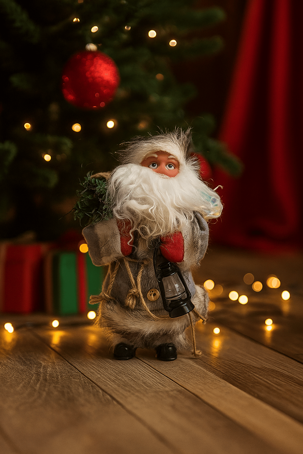 Yılbaşı Noel baba 25 cm Gaz Lambalı Pilli Hareketli Şarkı Söyleyen