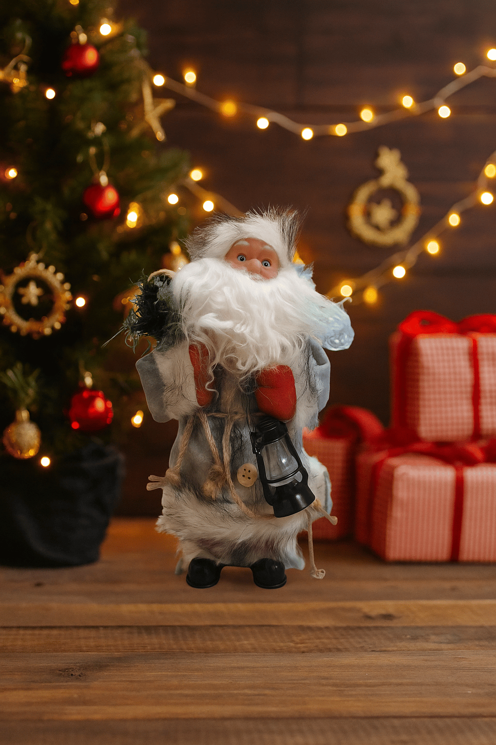 Yılbaşı Noel baba 25 cm Gaz Lambalı Pilli Hareketli Şarkı Söyleyen