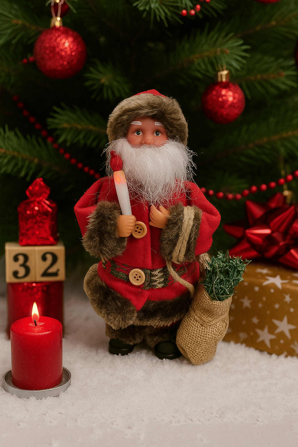 Yılbaşı Noel baba 25 cm meşale lambalı pilli şarkı söyleyen Noel baba
