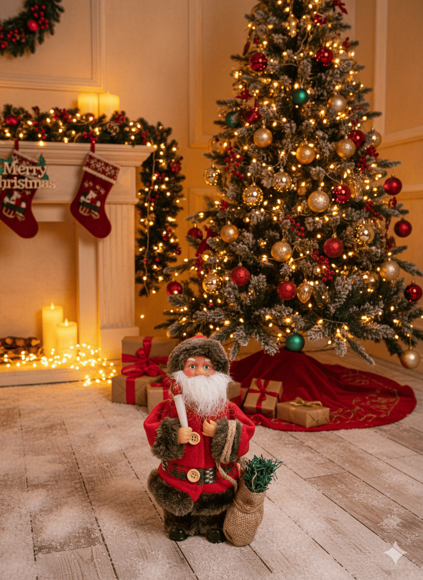 Yılbaşı Noel baba 25 cm meşale lambalı pilli şarkı söyleyen Noel baba