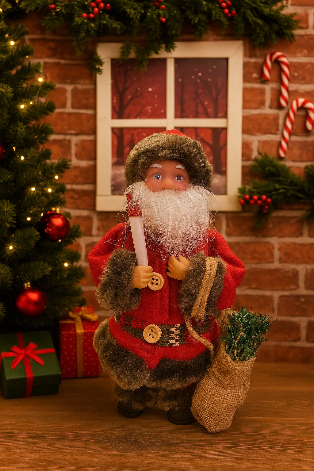Yılbaşı Noel baba 25 cm meşale lambalı pilli şarkı söyleyen Noel baba
