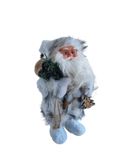Yılbaşı Noel baba 30 cm Beyaz Ağaçlı Pilli Hareketli Sesli