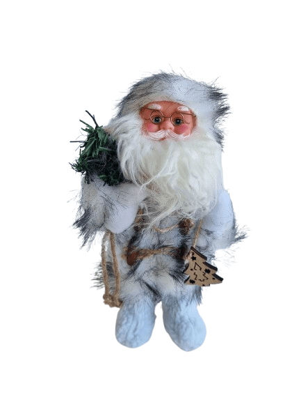 Yılbaşı Noel baba 30 cm Beyaz Ağaçlı Pilli Hareketli Sesli