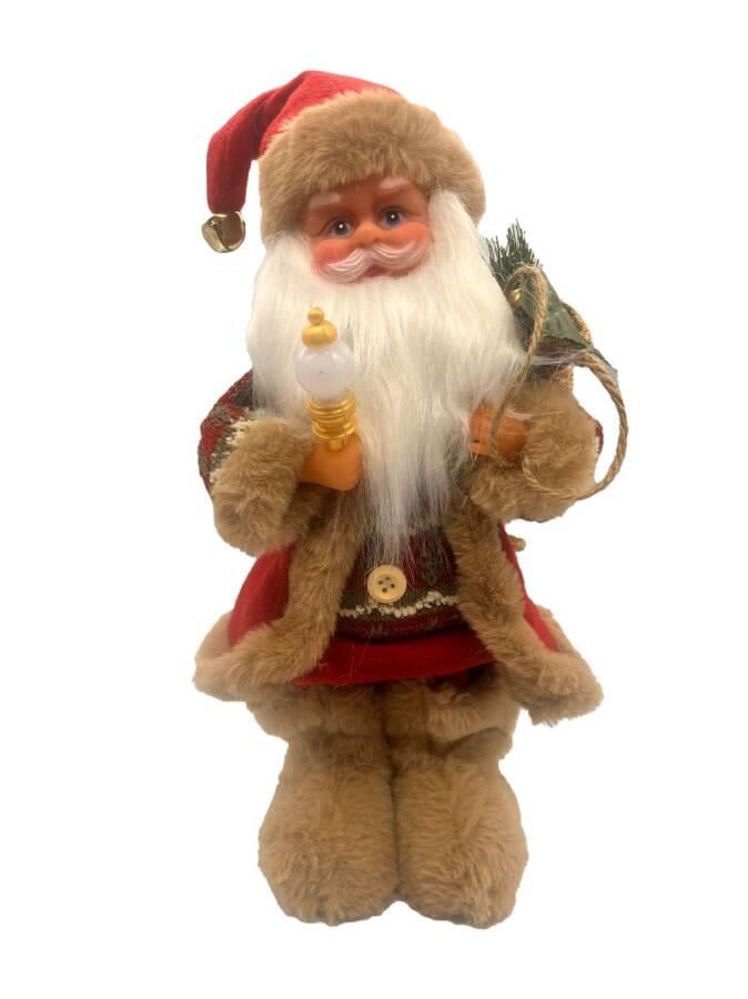 Yılbaşı Noel Baba 30 cm Lambalı Kahverengi Şapkalı Pilli Hareketli Sesli