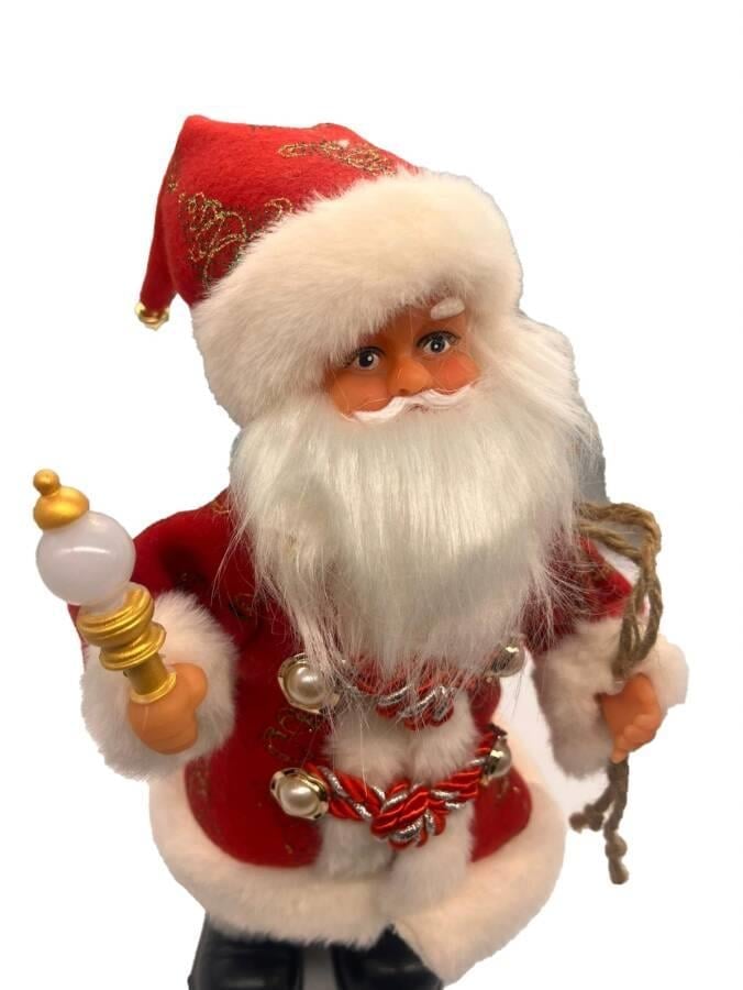 Yılbaşı Noel Baba 30 cm Lambalı simli hareketli Pilli Sesli