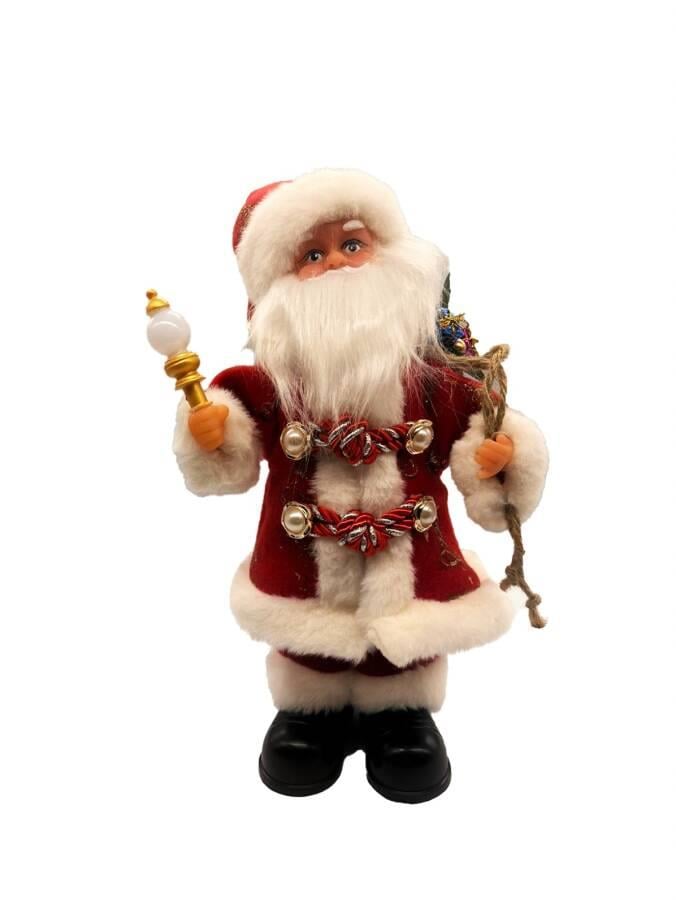 Yılbaşı Noel Baba 30 cm Lambalı simli hareketli Pilli Sesli