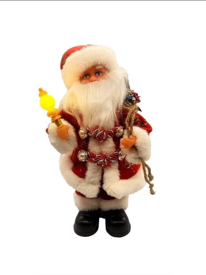 Yılbaşı Noel Baba 30 cm Lambalı simli hareketli Pilli Sesli