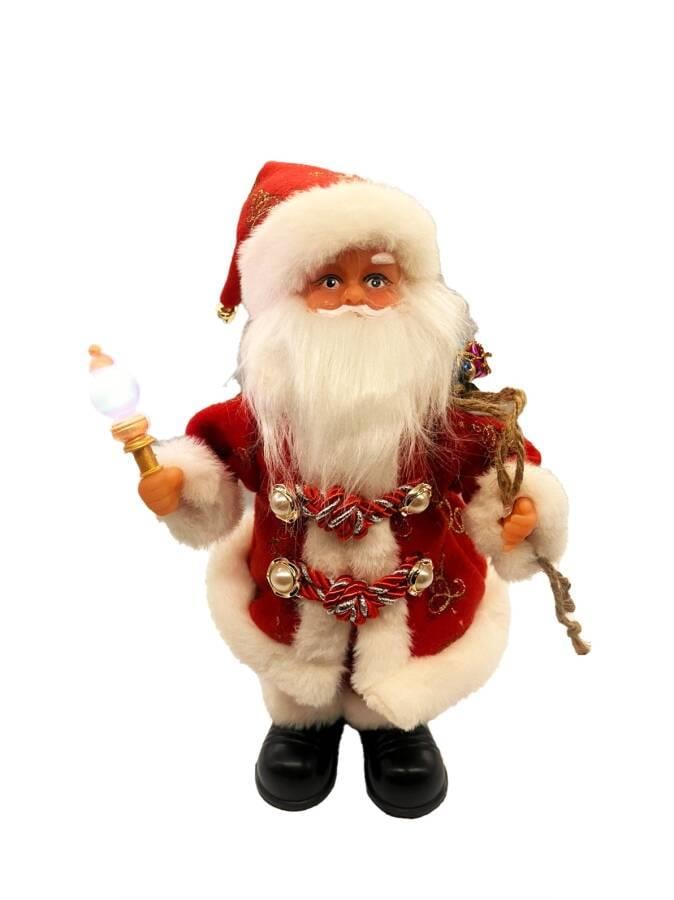 Yılbaşı Noel Baba 30 cm Lambalı simli hareketli Pilli Sesli